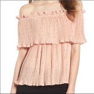 Nordstrom BP pink pleated off shoulder top size small